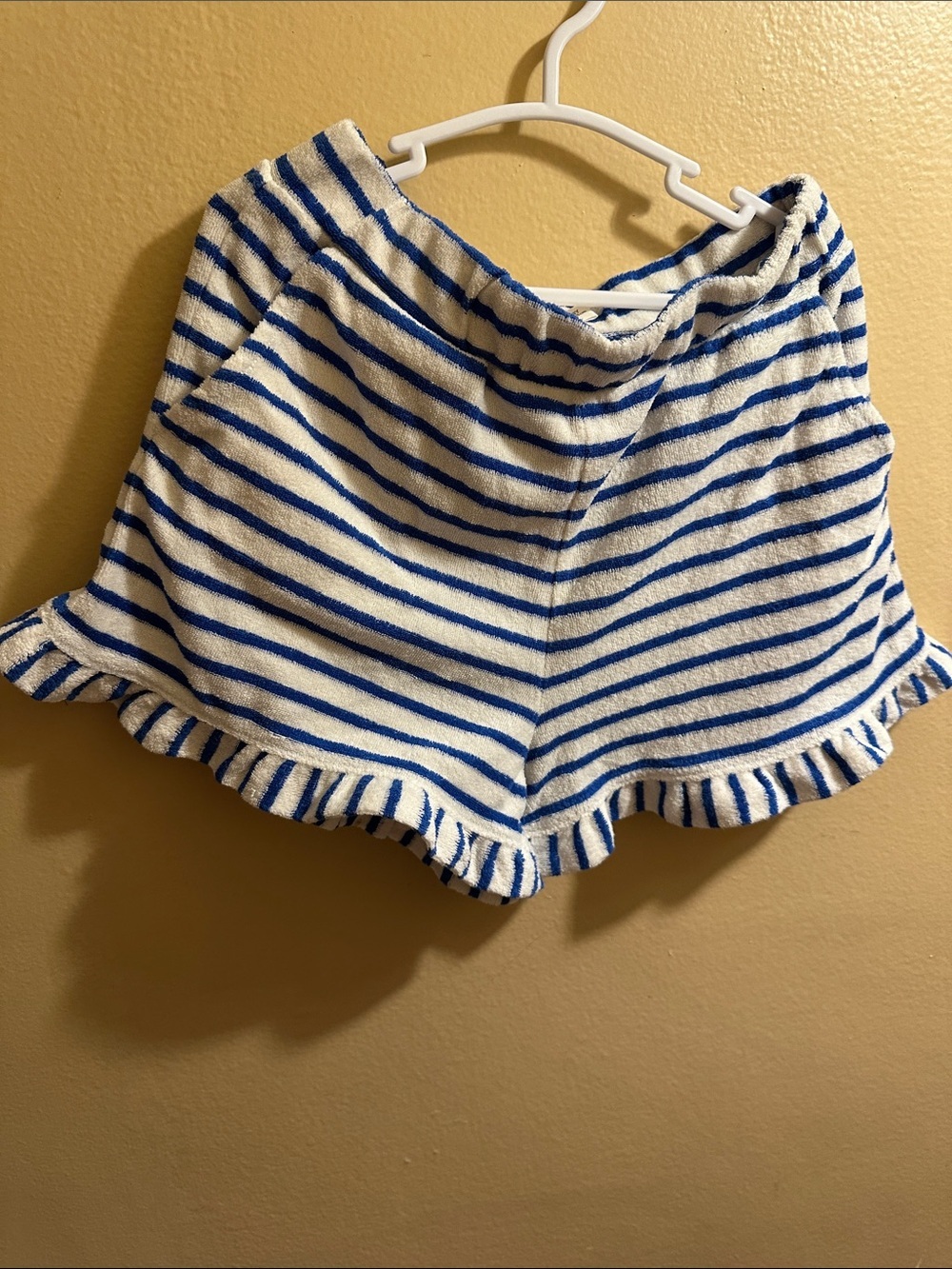 Mini Boden Blue and White Striped Terry Shorts